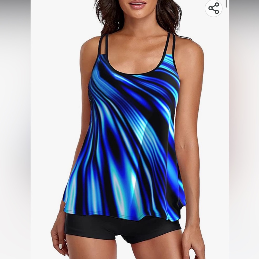 B2prity Cyan Striped Double Straps Tankini top
